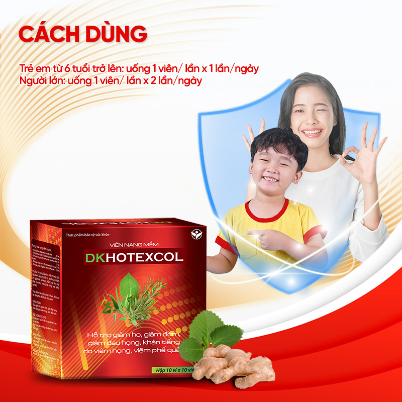 Viên Uống DK Hotexcol Hỗ Trợ Giúp Dịu Cơn Ho, Giảm Đau Rát Họng Hộp 10 vỉ x 10 viên