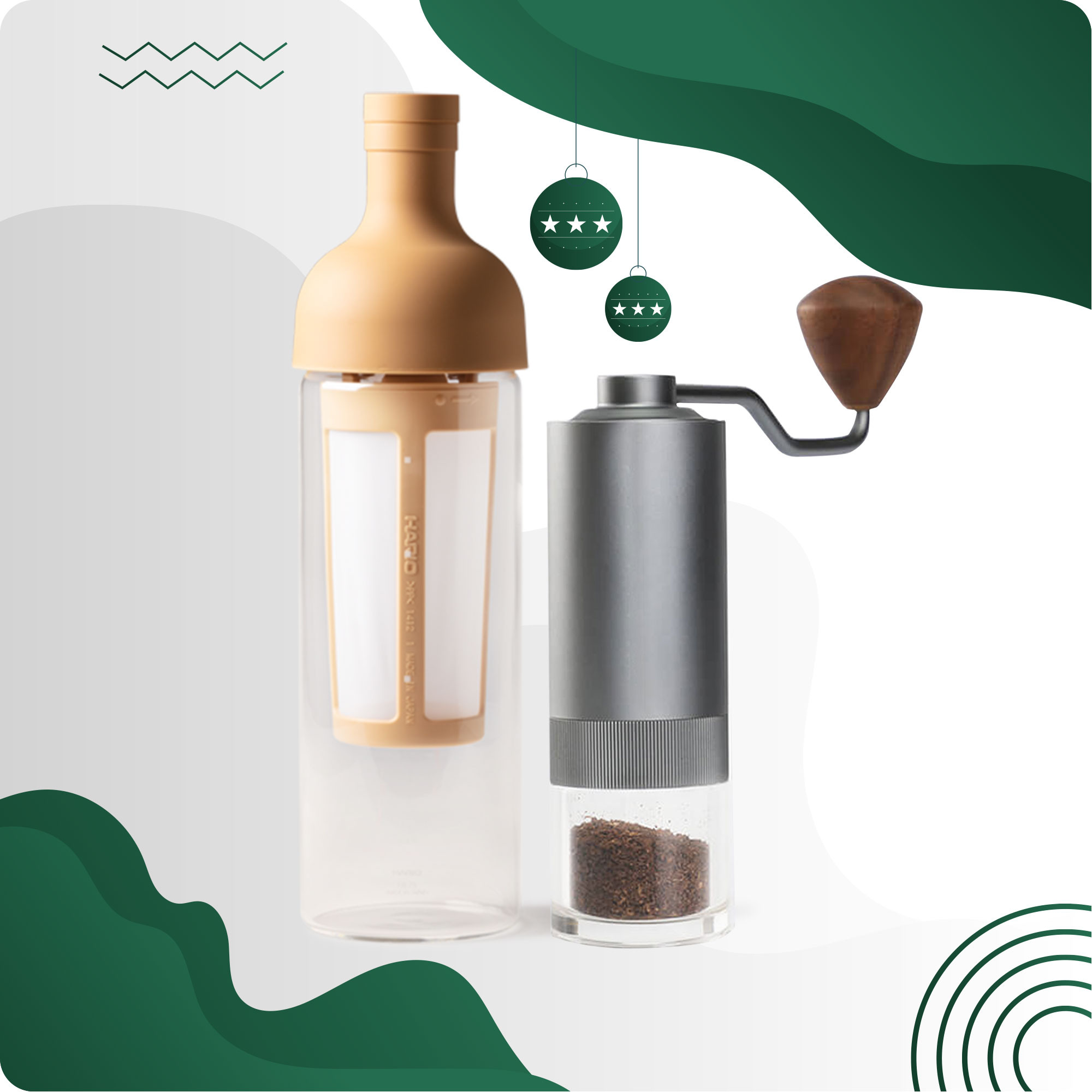 COMBO BÌNH PHA CÀ PHÊ LẠNH HARIO COLD BREW FILTER IN COFFEE BOTTLE MOCA &amp; CỐI XAY TAY GRURU PRO XÁM – WINTER BREAK