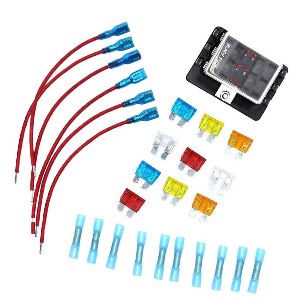 6 Way Circuit Automotive Car Boat Blade Fuse Box Block Holder with Cover