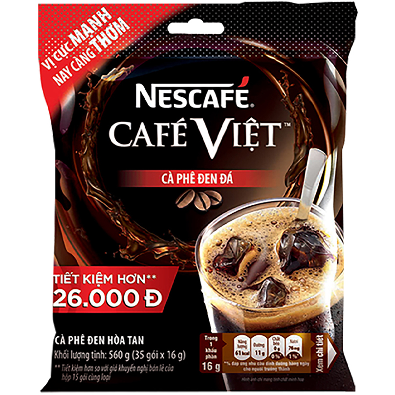 Combo 3 cà phê hòa tan Nescafé café Việt cà phê đen đá (Túi 35 gói x 16g) [Tặng bộ 3 thố thuỷ tinh Nescafé]