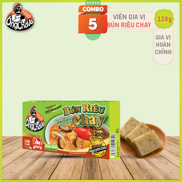 Combo 5 Hộp Viên Gia Vị Bún Riêu Chay Ông Chà Và 126g (Crab Taste Vegetable Soup Cubes)