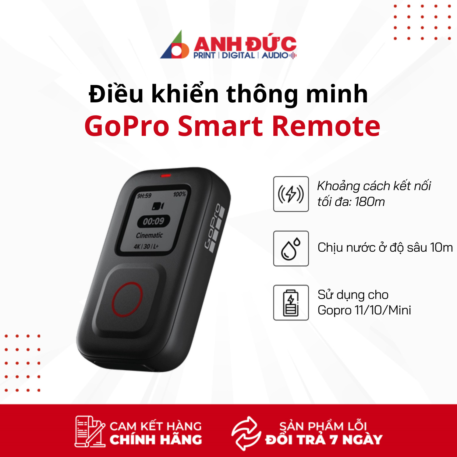 Điều khiển từ xa cho Gopro Hero 10, Gopro Hero 11  - GoPro Smart Remote 3.0 - Hàng chính hãng FPT