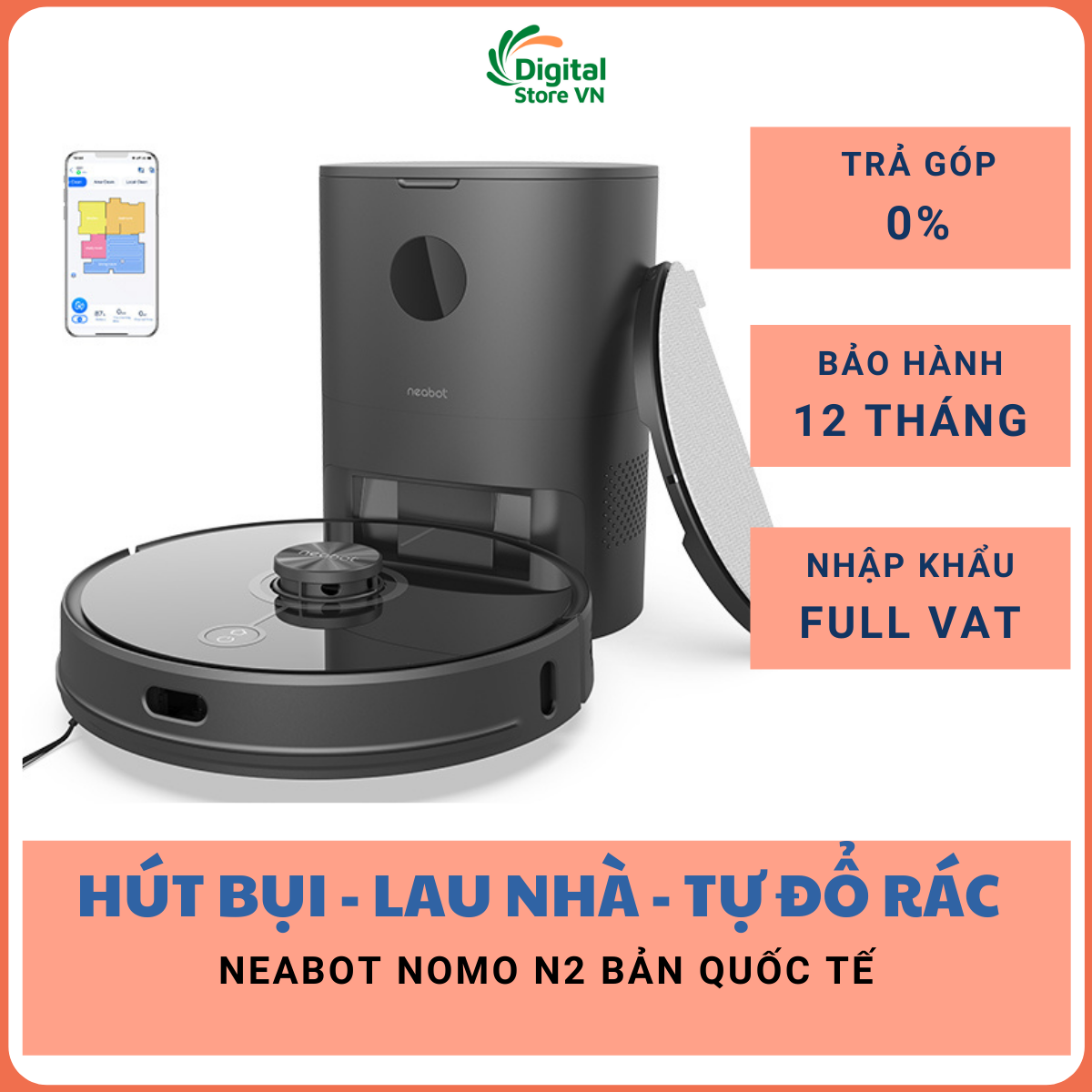 Robot tự đổ rác hút bụi lau nhà Neabot Nomo N2 - Hàng chính hãng 2022