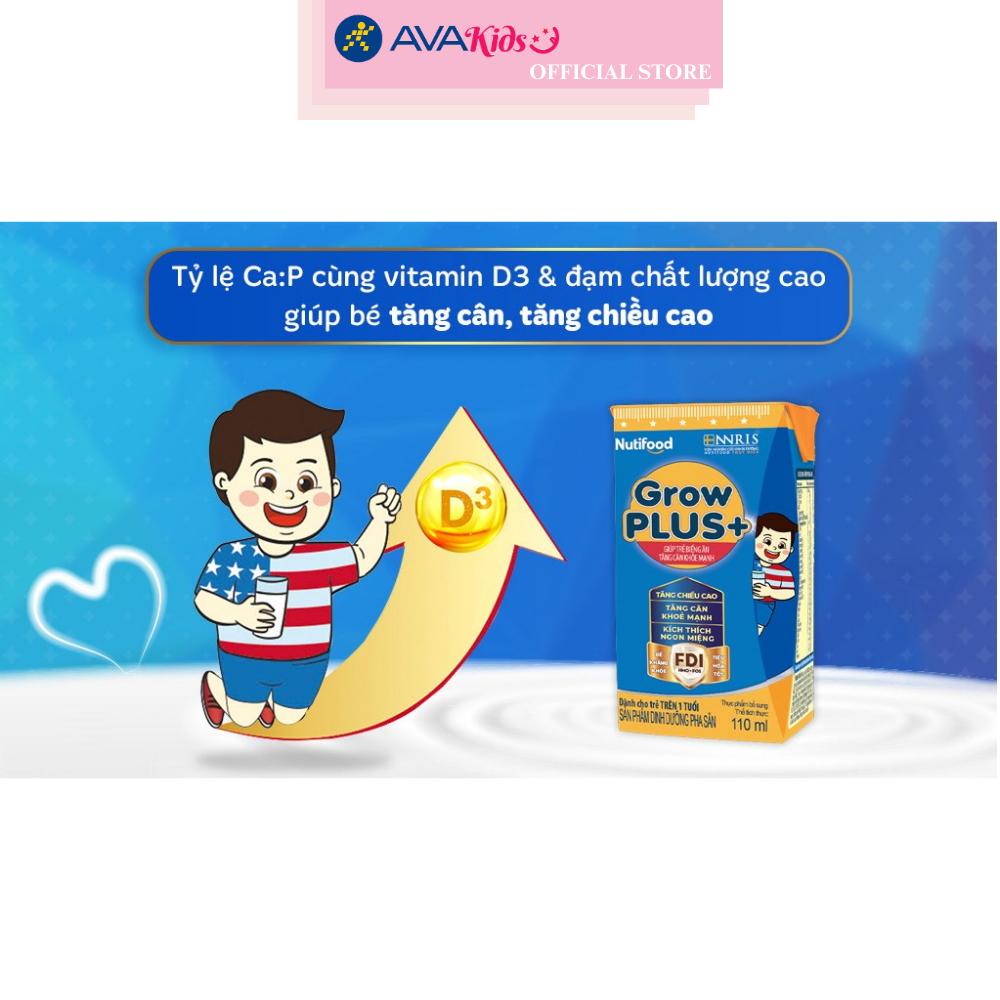 Lốc 4 hộp sữa pha sẵn Nutifood GrowPLUS+ xanh hương vani 110 ml cho trẻ biếng ăn (từ 1 tuổi)