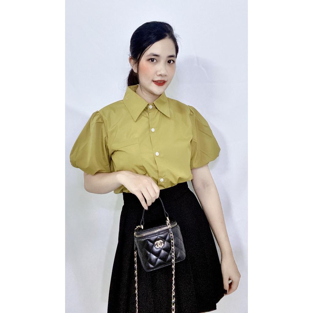 Áo sơ mi nữ tay bồng hàng thiết kế thời trang Banamo Fashion áo sơ mi cộc tay 3920