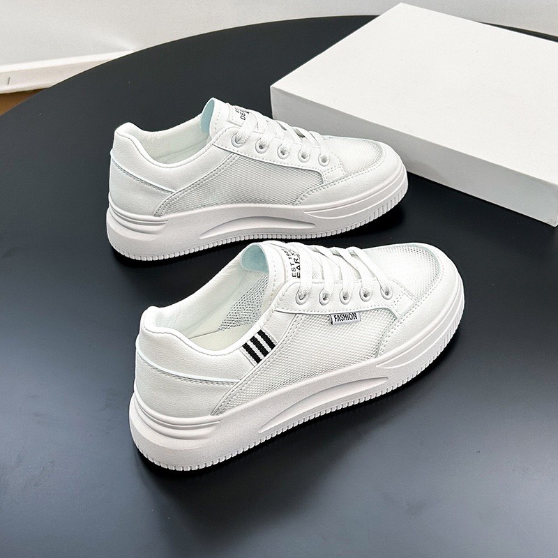 Giày thể thao nữ đế độn basic cao 3cm êm chân đi học đi làm đi chơi đơn giản màu trắng sneaker D408