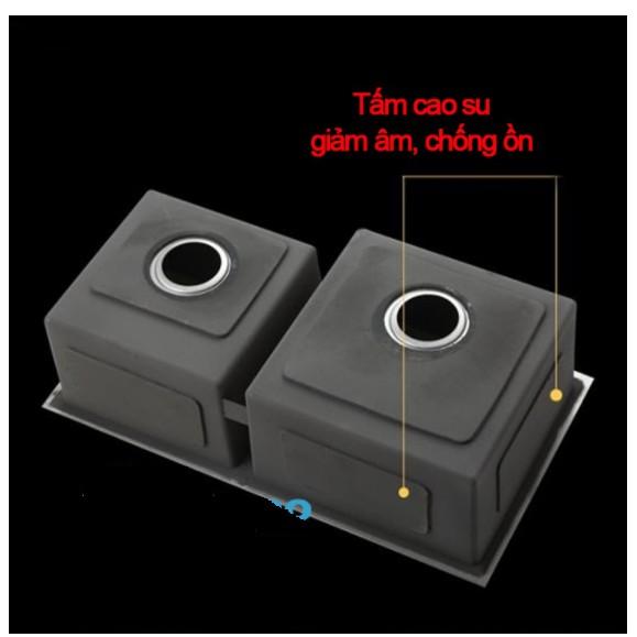 COMBO CHẬU RỬA CHÉN BÁT VUÔNG 2 HỘC LỆCH KT 82X45CM INOX SUS 304 CAO CẤP CL8245
