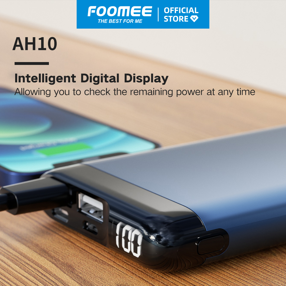 Pin Sạc Dự Phòng 10000mAh FOOMEE AH10s -  Sạc Nhanh 18W Cho Nhiều Thiết Bị - Xanh Dương/Xám - Hàng Chính Hãng