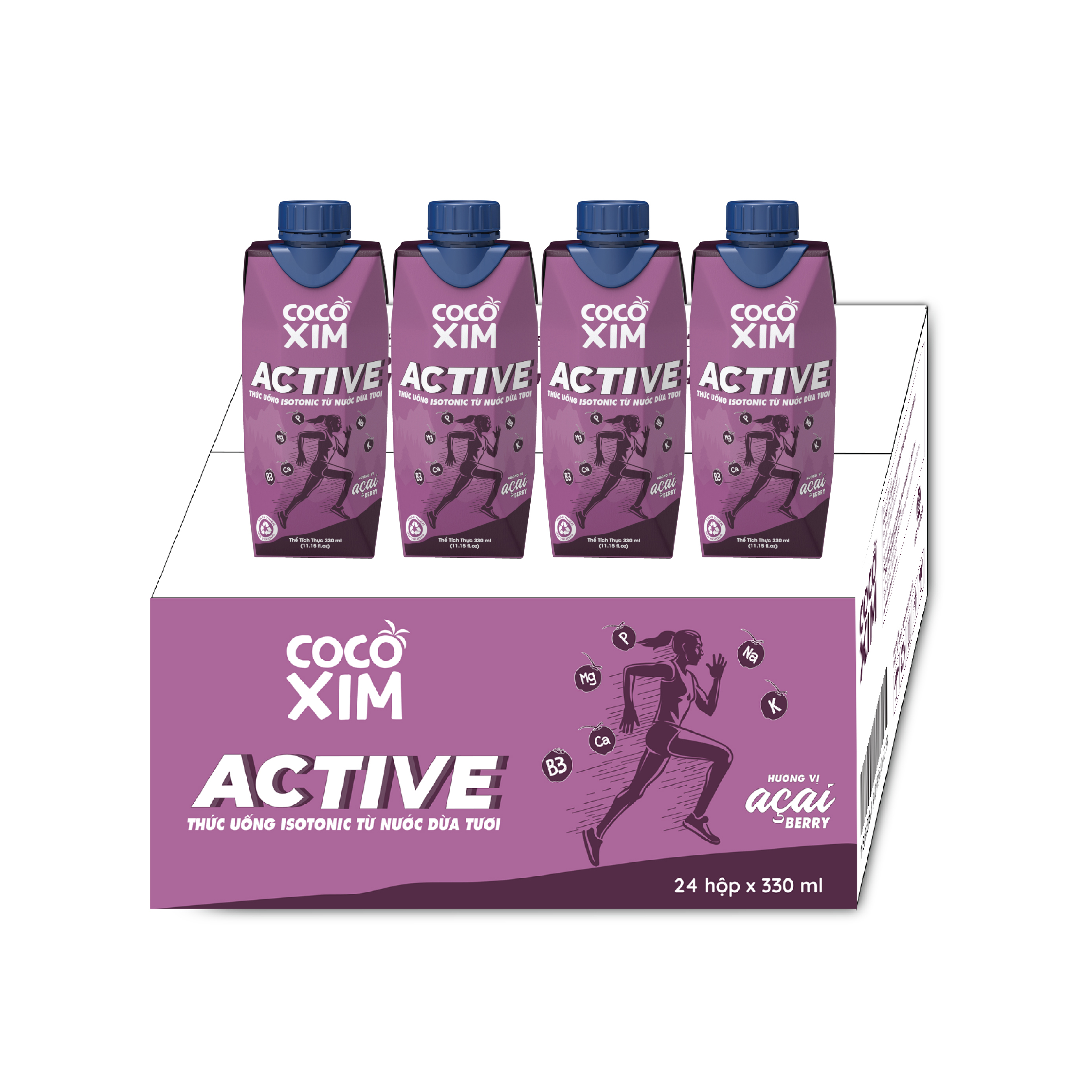 Nước trái cây thể thao Isotonic Active hương vị Acai Berry đóng hộp từ 100% Dừa tươi nguyên chất - 330ml