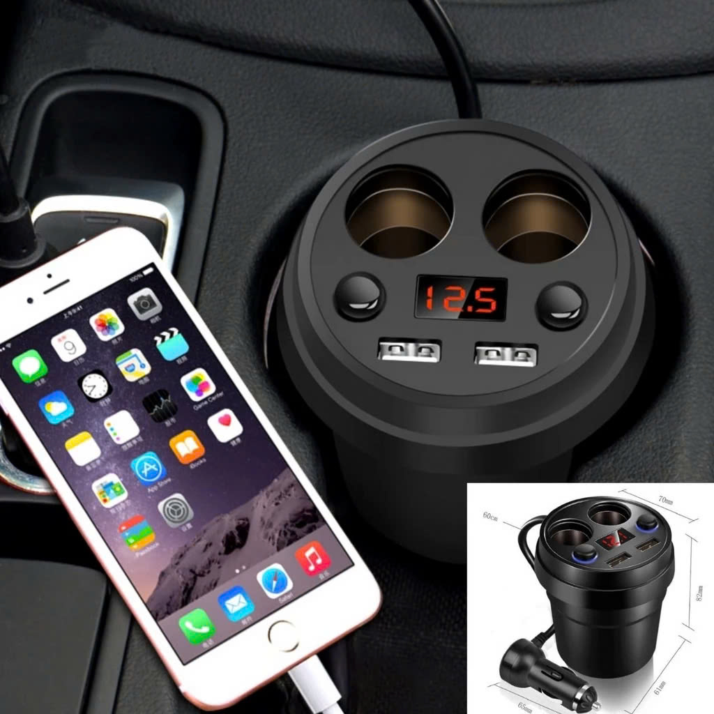 Bộ Chia Tẩu Sạc Ô Tô X25 – 2 Cổng USB, Công Suất 250W, Có Màn Hình Hiển Thị Điện Áp Cao Cấp , đèn trần