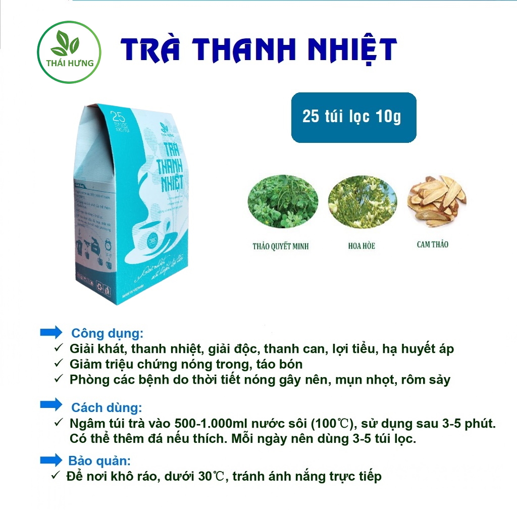 Trà Thanh Nhiệt Thái Bình Giải nhiệt, mát huyết, lợi tiểu - 25 túi lọc x 10g