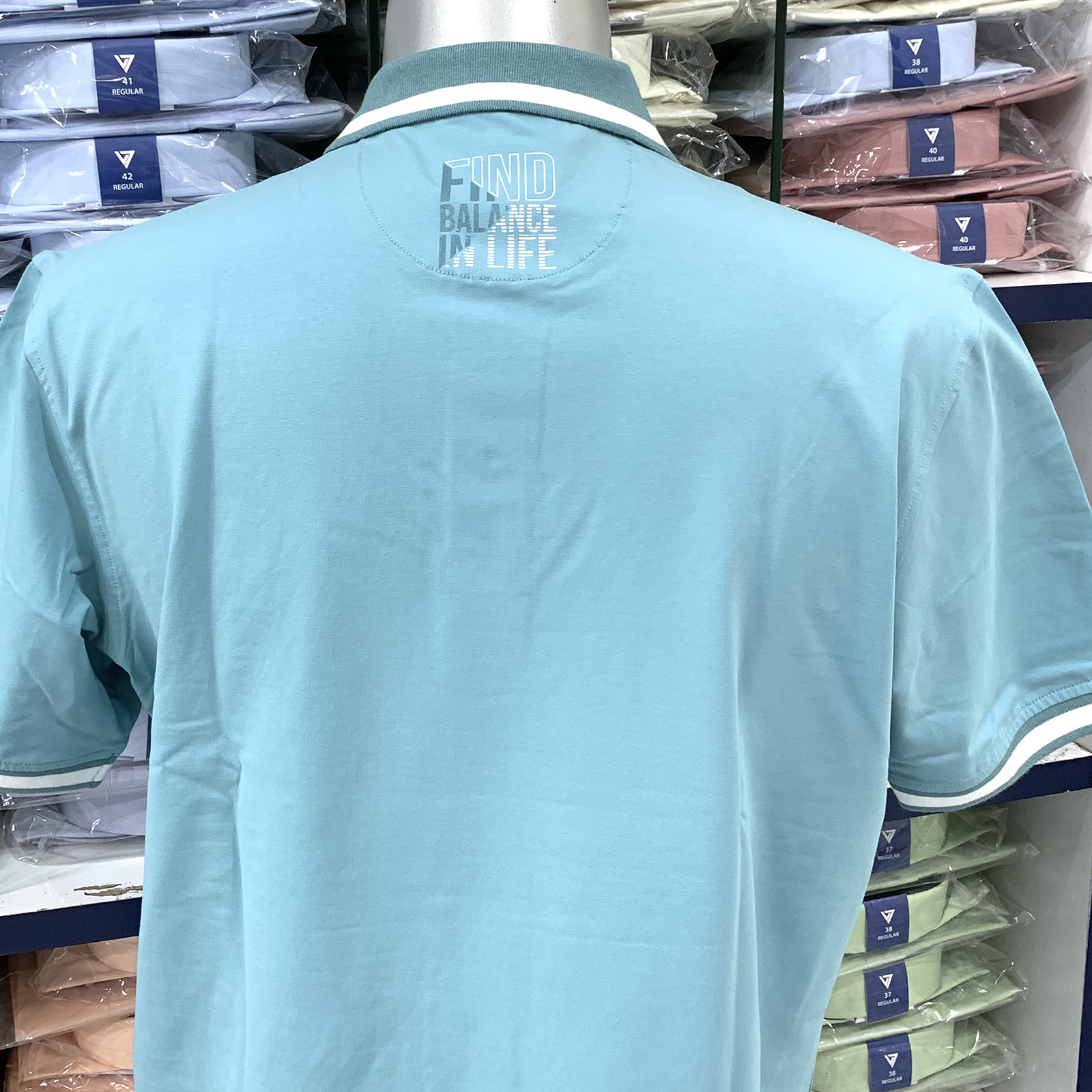 Viettien - Áo thun nam có cổ màu xanh ngọc 6R3268 phom regular thoải mái - Áo thun nam polo chất liệu cotton mịn mượt thoáng mát