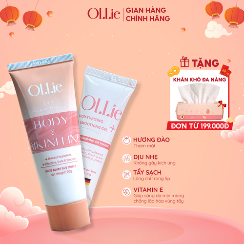 Kem tẩy lông OLLIE + gel dưỡng ngăn mọc lông OLLIE , tẩy lông bikini, nách, tay, chân, an toàn không đau rát dung tích 70ml