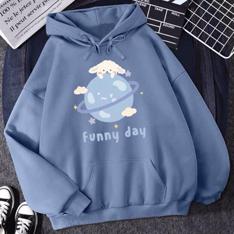 Áo Hoodie Nỉ Bông FUNNY DAY form áo tay phồng như ảnh - Áo in hình dễ thương chất in xịn