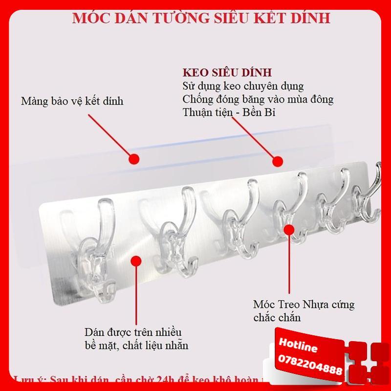 Thanh 6 Móc Treo Đồ Dán Tường Siêu Dính Chịu Lực Trong Suốt - Loại Tốt