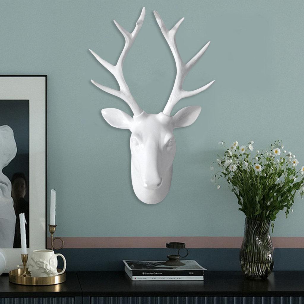 3D Deer Head Statue Wall Mount Animal Figurines Home Office Decor