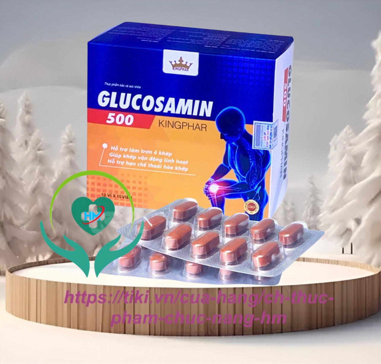 Viên uống bổ khớp Glucosamin 500 Kingphar, hộp 100v, hỗ trợ các vấn đề về xương khớp