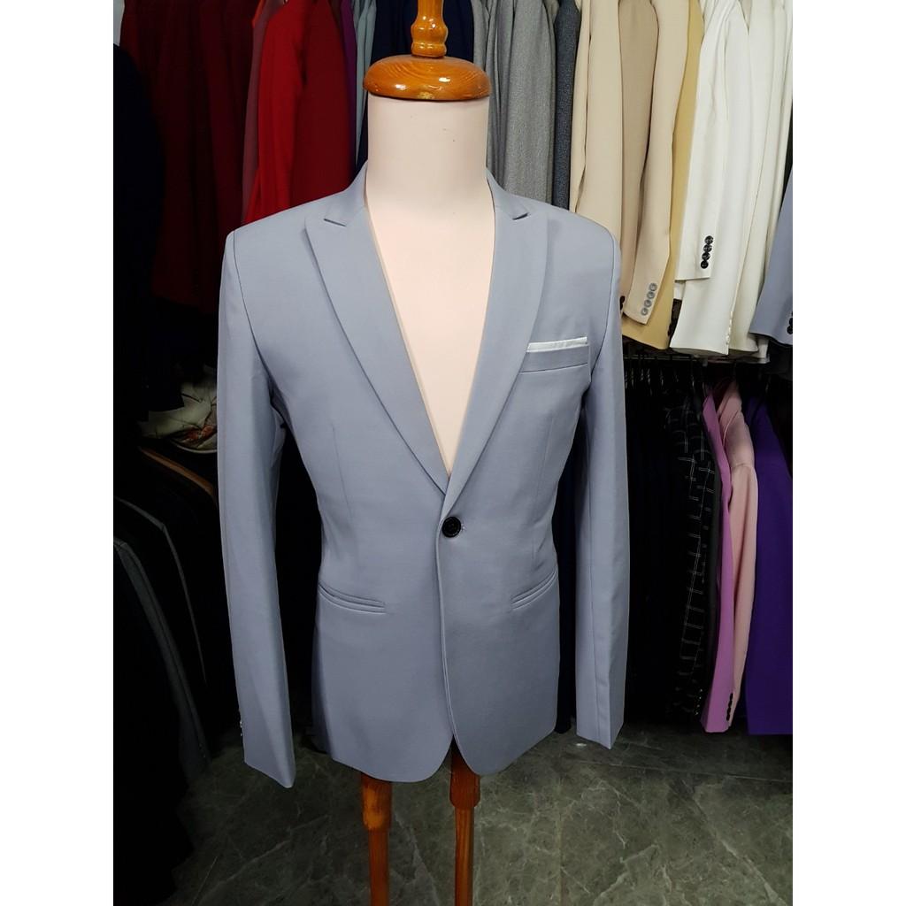 Áo vest nam form ôm body 1 nút màu xám ghi chất liệu vải dày mịn
