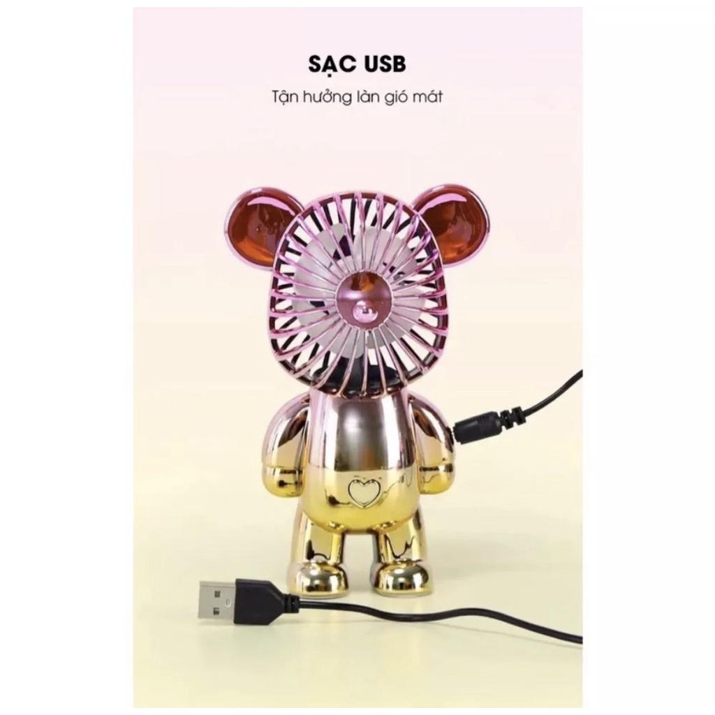 Quạt Gấu Bearbrick Mini Để Bàn Cầm HOT HIT TIKTOK Có Cổng Sạc USB Thiết Kế Nhỏ Gọn