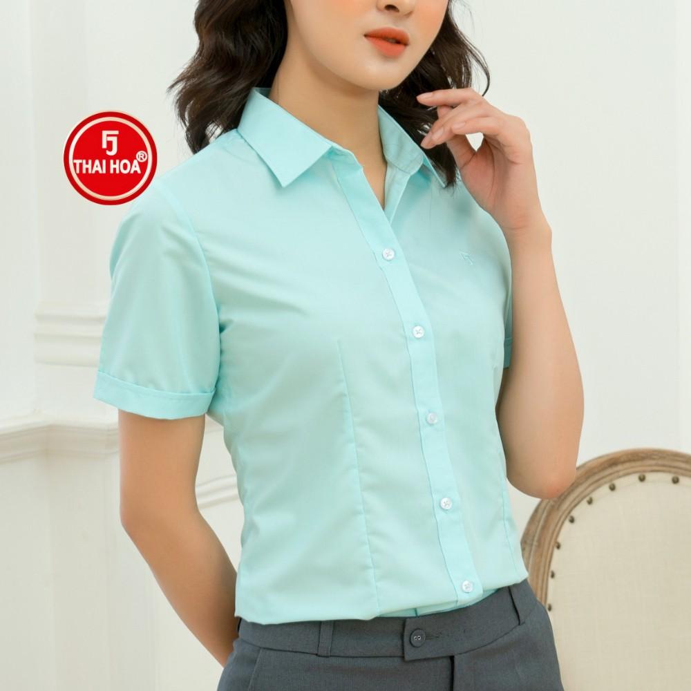 Áo sơ mi thời trang Thái Hòa N047-04-01 vải cotton thoáng mát màu xanh thiên thanh