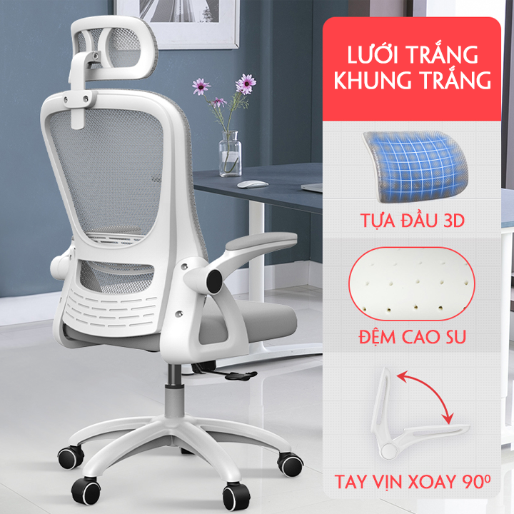 Ghế Công Thái Học, Ghế Xoay Văn Phòng, Ghế Làm Việc Phiên Bản Mới Thoáng Khí, Đàn Hồi Cao Không Nhăn Êm Không Xẹp Lún -M079