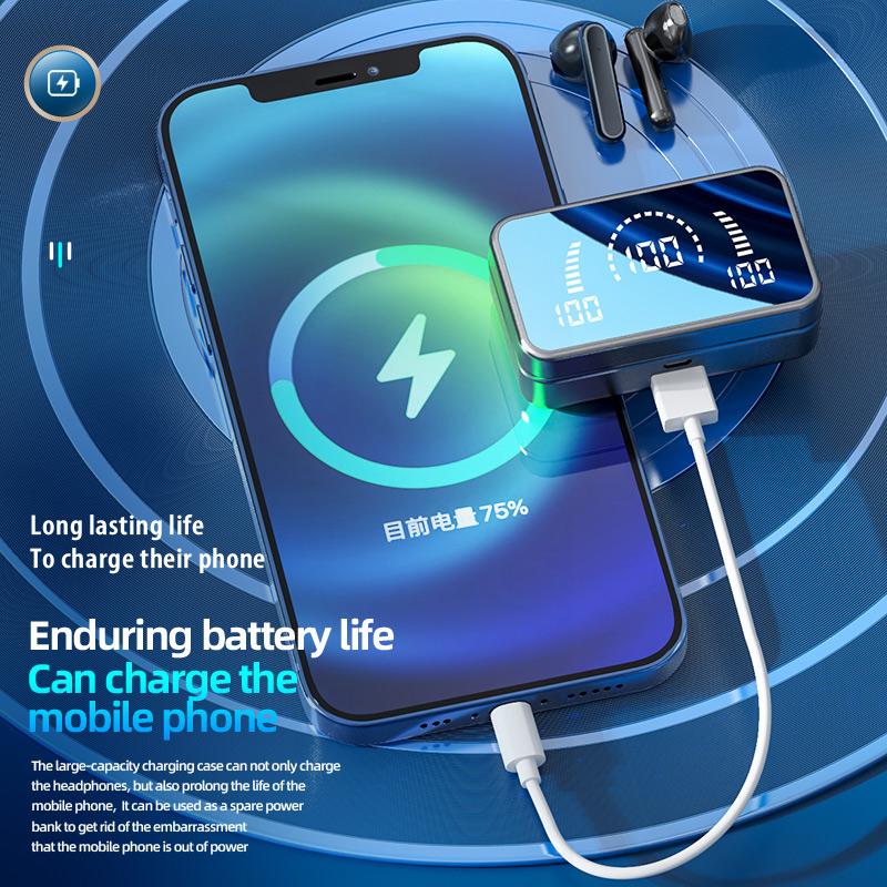 Gương Tws Tai Nghe Không Dây Fone Bluetooth 5.2 Tai Nghe Nhét Tai Thể Thao Tai Nghe Nhét Tai Có Mic 2200Mah Sạc Hộp Cho Tất Cả Các Dòng Điện Thoại