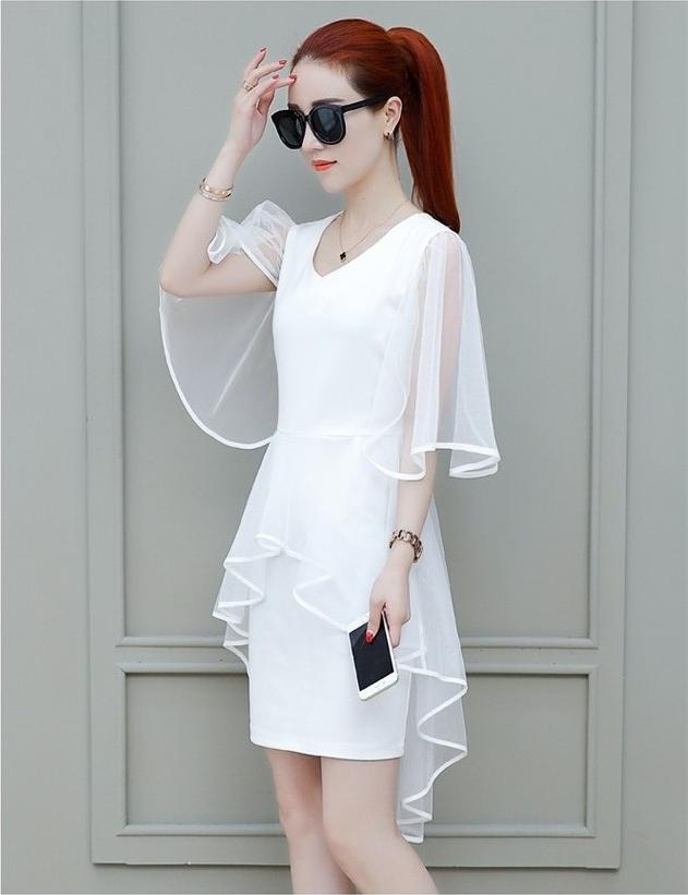 Đầm, váy cách điệu tay ren NH41 - NH41T- NH41D - TRẮNG - XL