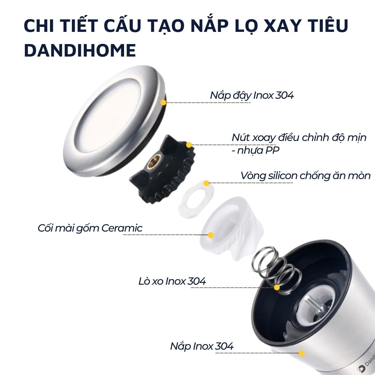 Lọ xay tiêu Inox 304 DandiHome cao cấp