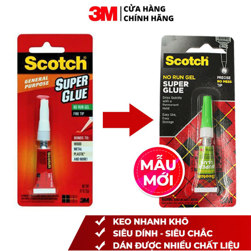 Bộ 4 chai keo dán đa năng siêu dính nhanh khô - loại no run gel (không chảy) dạng sệt 3M Scotch Super Glue AD113 2g