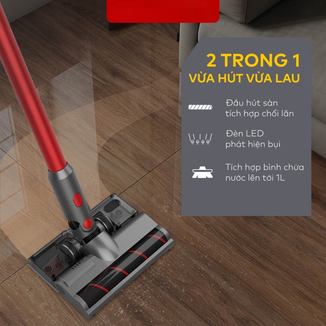 Máy Hút Bụi Cầm Tay Không Dây, Lực Hút Siêu Mạnh 25000 PA, Cảm Biến Lực Hút, Có Tia UV Diệt Khuẩn, Màn Hình Điều Khiển Cảm Ứng.