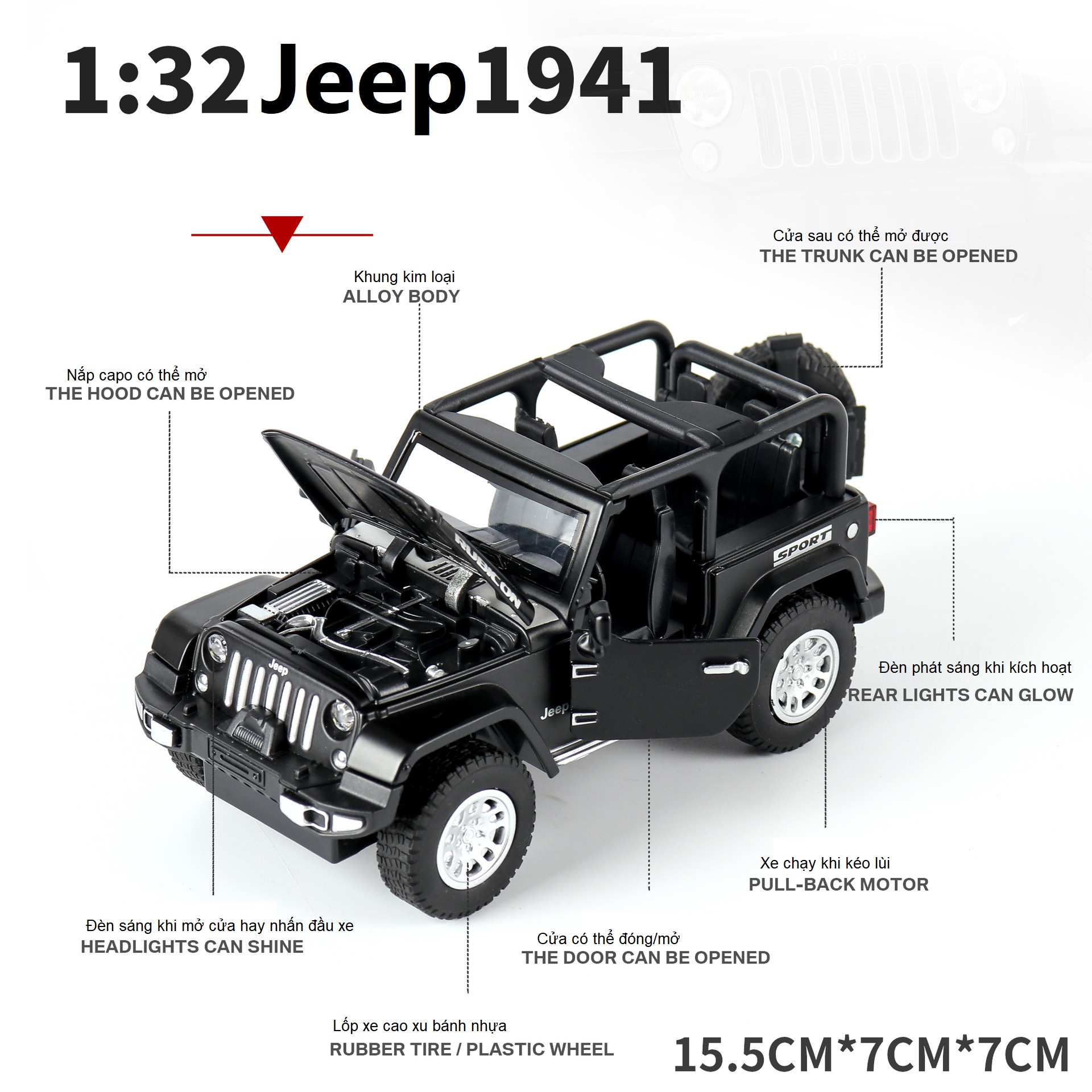 Mô Hình Xe Jeep Kim Loại Tỷ Lệ 1:32