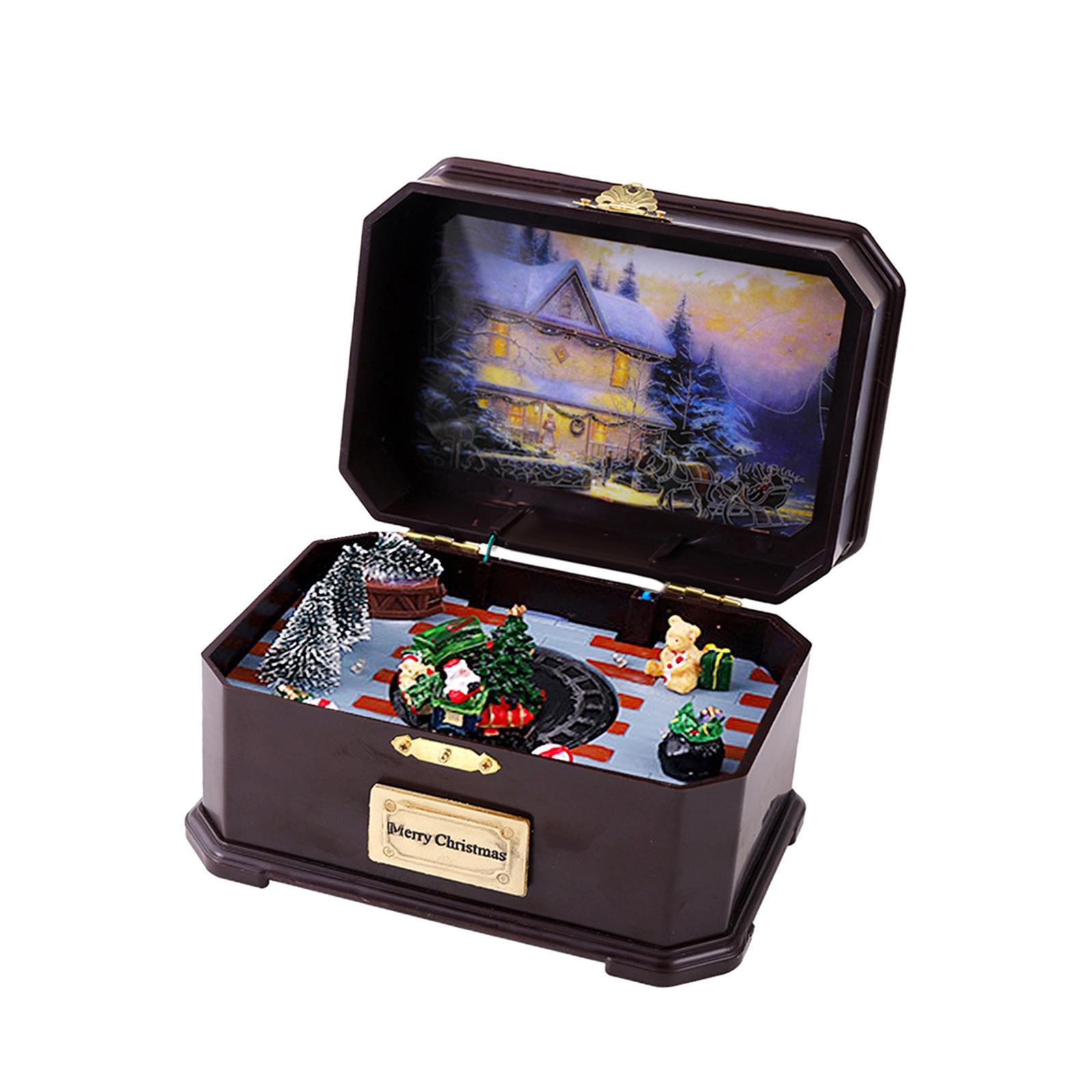 Xmas Music Box Decor Christmas Retro Creative Glow Tabletop Luminous Musical Box for Home Decoration Holiday Party