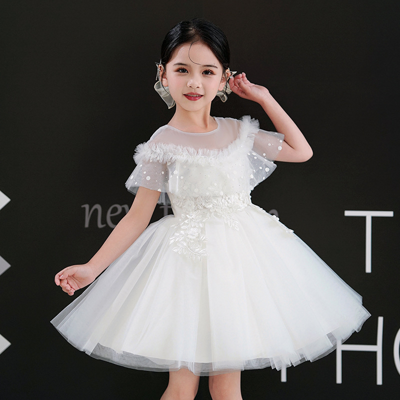 Đầm công chúa cho bé gái màu trắng múa và dự tiệc đẹp từ 12-35kg hàng Quảng Châu cao cấp