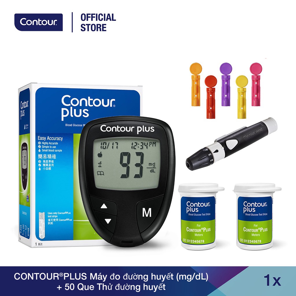 Máy đo đường huyết CONTOUR PLUS (mg/dL) và 50 Que thử đường huyết