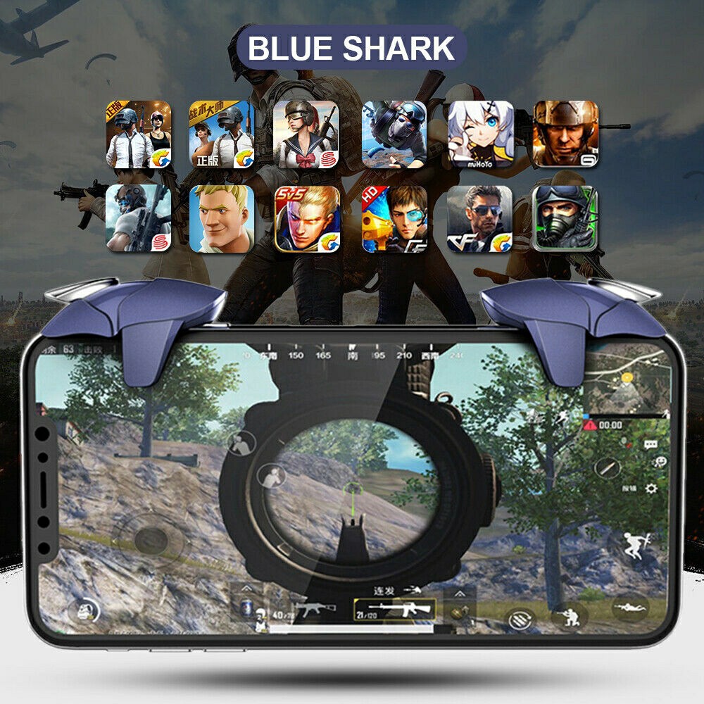 Bộ 2 nút bấm chơi game Pubg Mobile Blue Shark CH5 hỗ trợ chơi game trên điện thoại