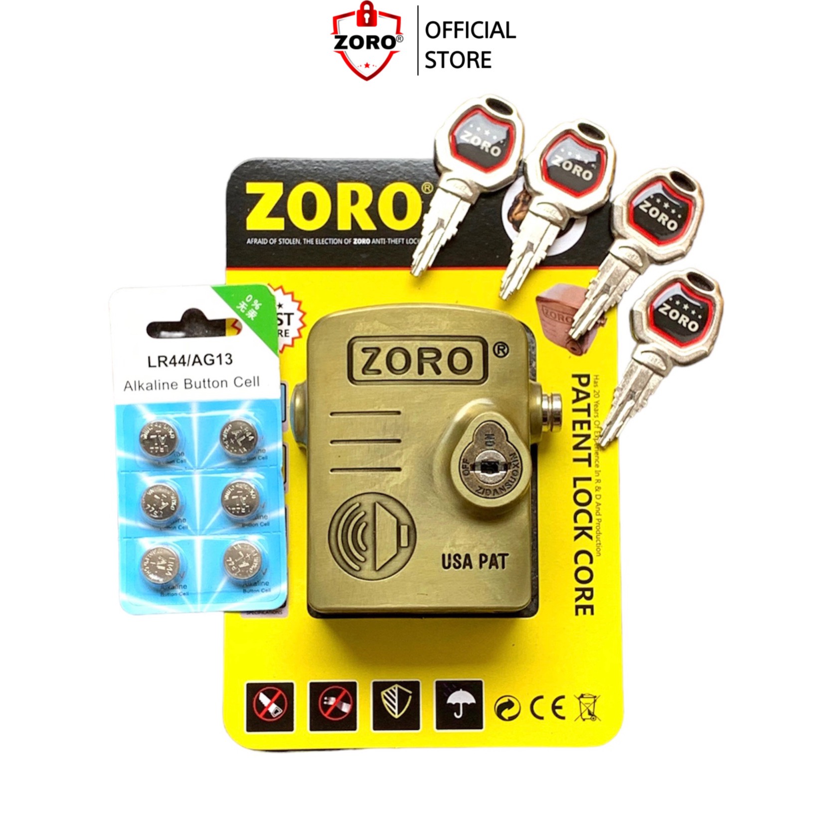 Ổ khóa chụp bát cửa báo động chống trộm ZORO thông minh - màu vàng đồng - khóa chụp chống cắt toàn diện, chống cắt khoen cửa - hàng chính hãng