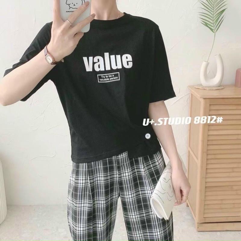 Áo thun nút eo chữ value