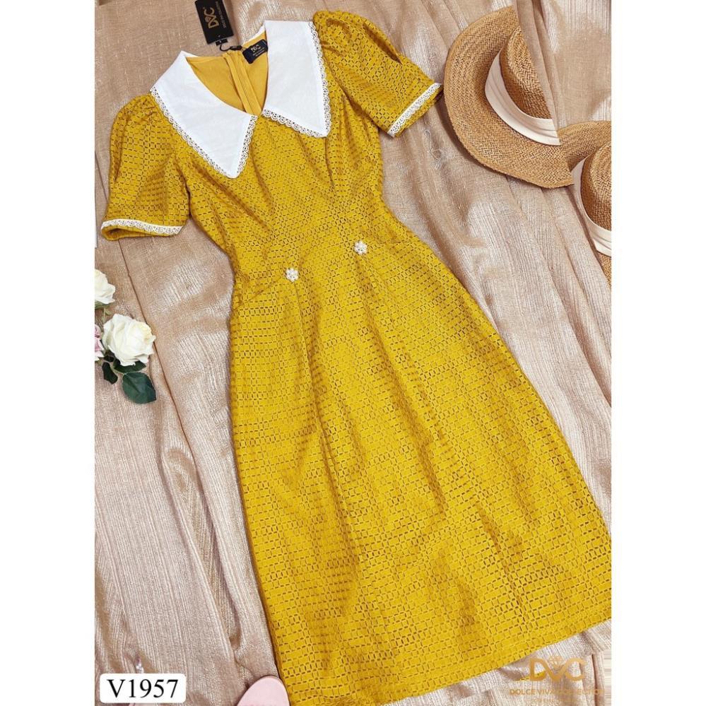 Váy vàng cổ phối V1957 - Đẹp Shop DVC