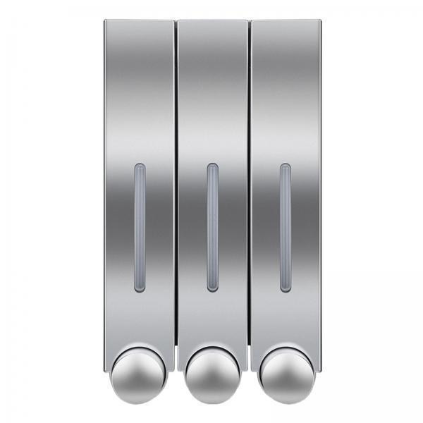 2X Wall Mounted Soap Dispenser Shower Lotion Shampoo Gel Bottle Triple Silver