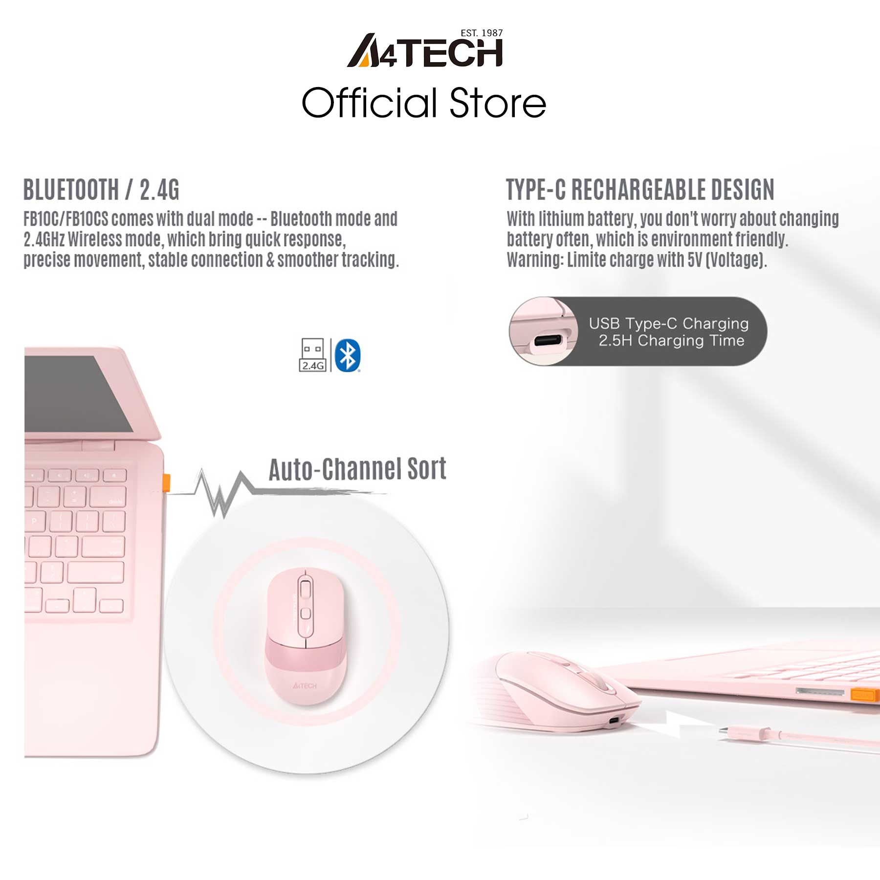 Chuột vi tính wireless bluetooth A4TECH FB10C - Hàng chính hãng