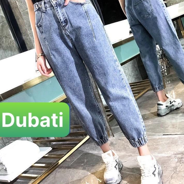 QUẦN BAGGY JEAN NỮ CHẤT BÒ LƯNG THUN XANH TÚM GẤU CO GIÃN CAO CẤP DB-335 DUBATI FASHION