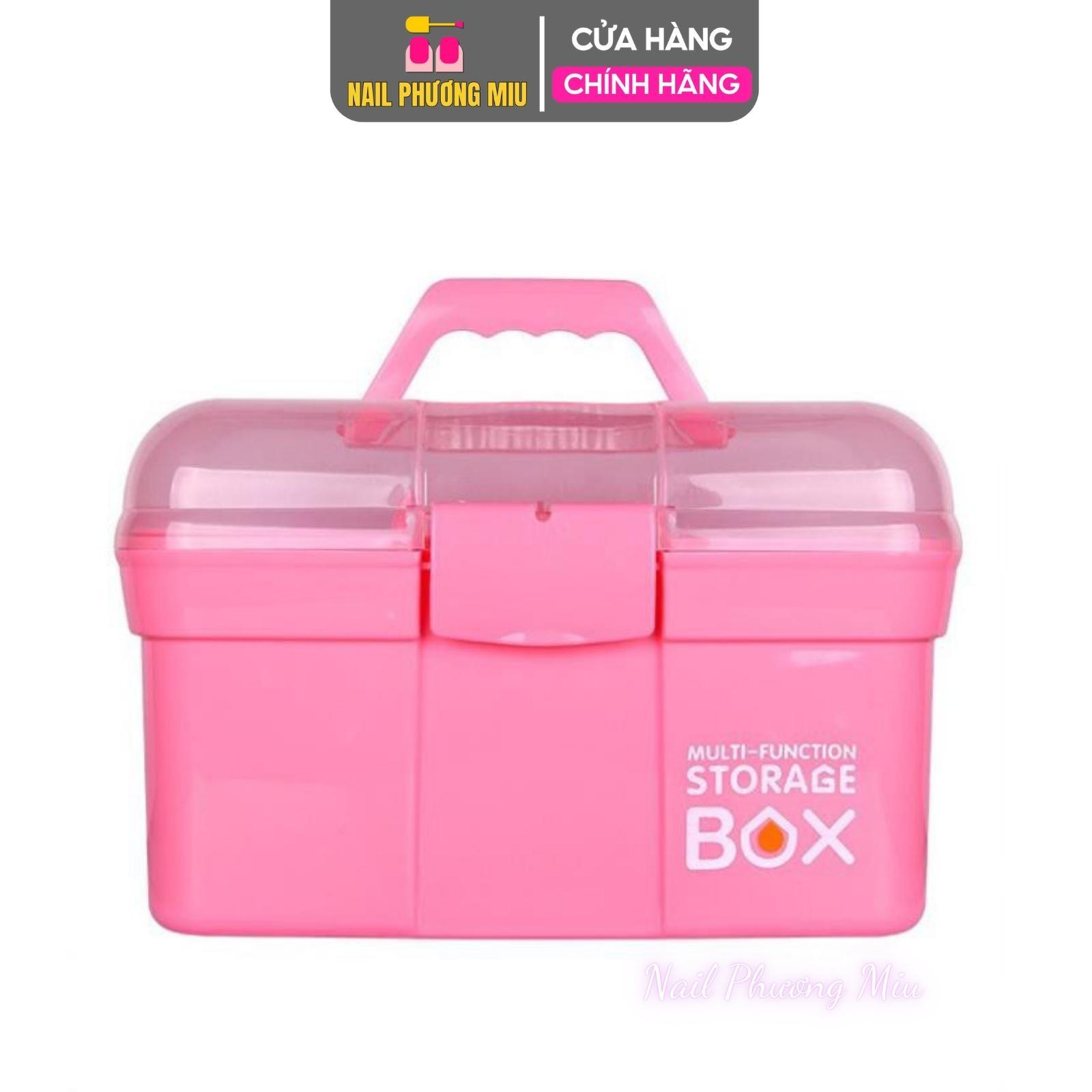 Cốp Nhựa Đựng Đồ Nail Màu Hồng 30cm, 2 Ngăn Tháo Rời, Chắc Chắn Dễ Lau Chùi, Phụ Kiện Làm Nail Tiện Lợi Nail Phương Miu