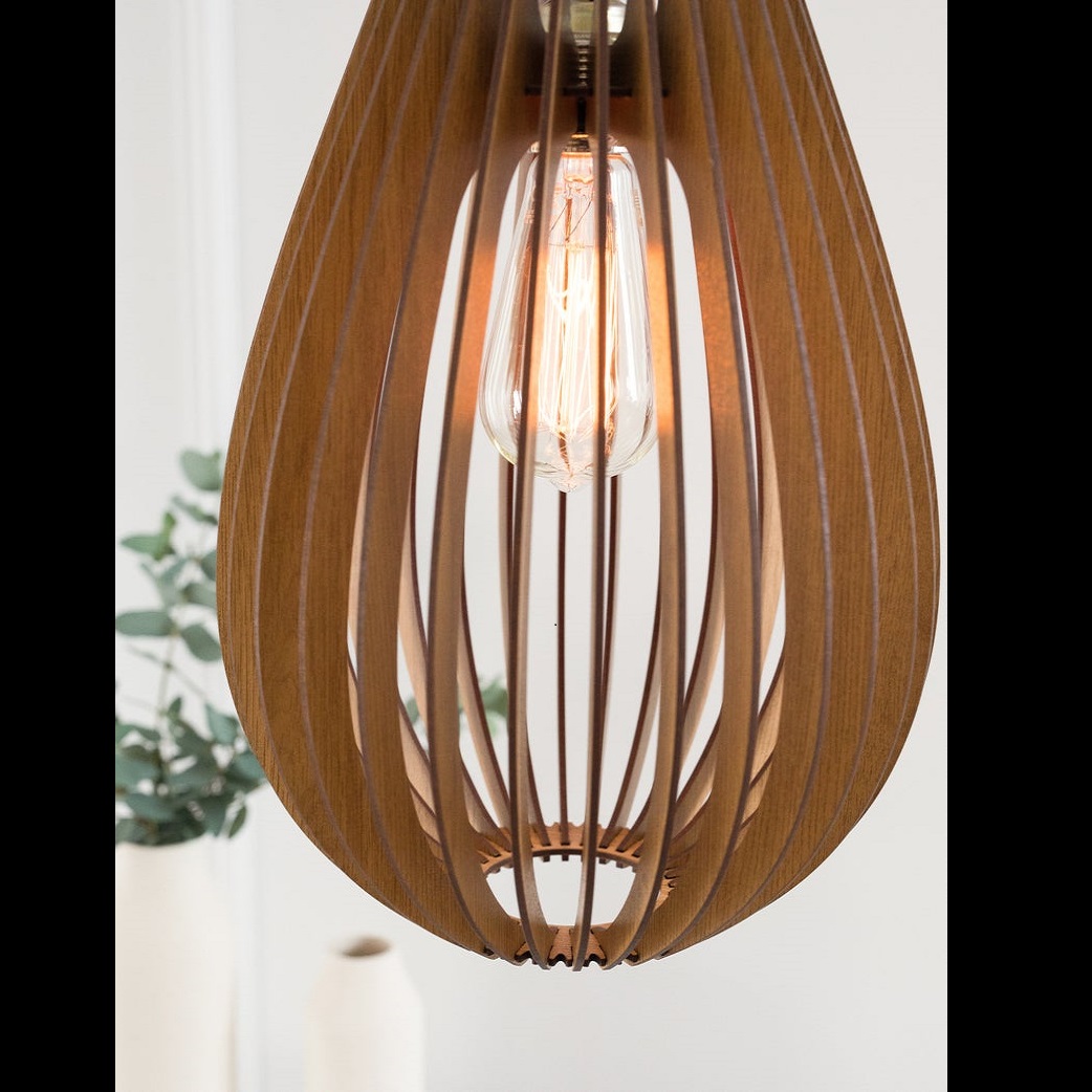 Đèn gỗ thả trần CAO CẤP hiện đại sang trọng 26X48cm chất liệu gỗ trang trí cho phòng khách nhà căn hộ decor nhà quán cafe