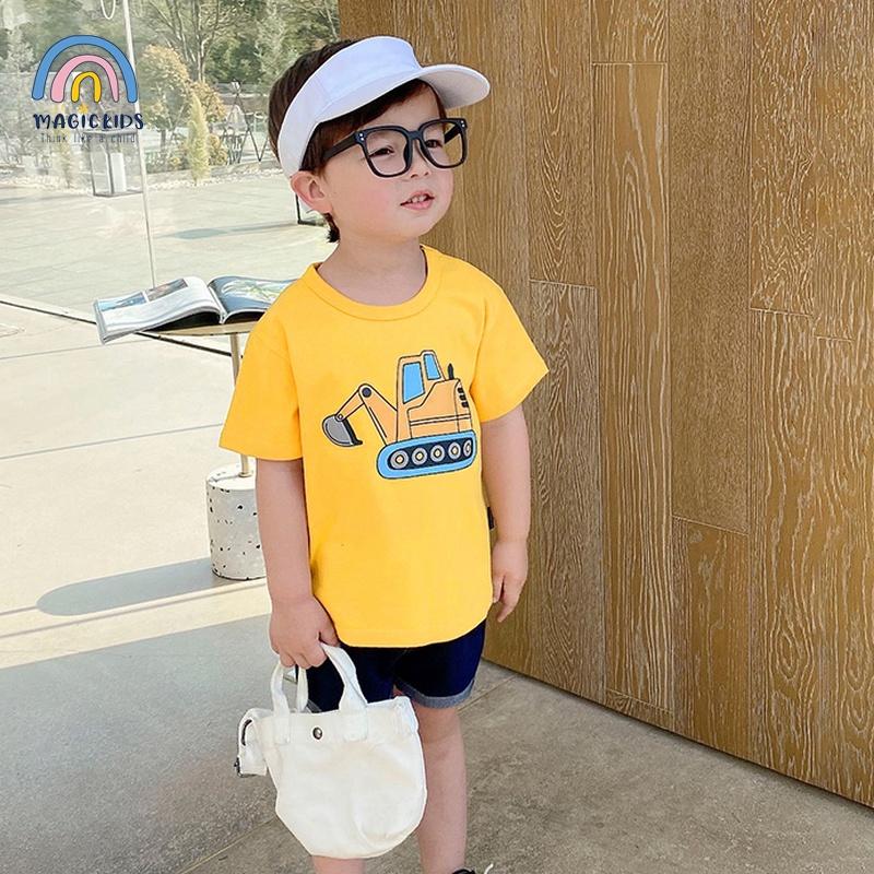 Áo thun cộc tay cho bé 2 3 4 5 6 7 tuổi cotton in hình xe co giãn thoáng mát