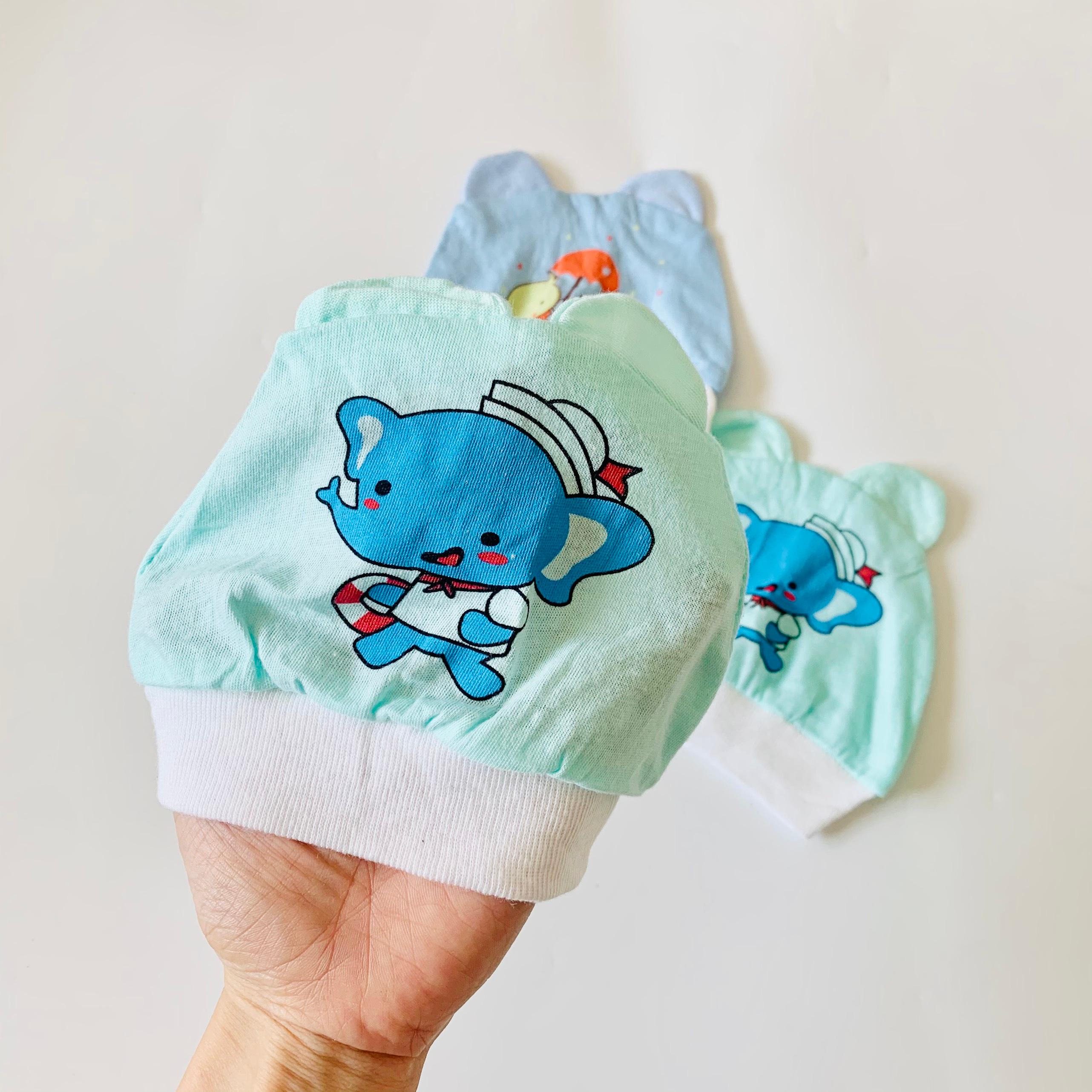 Mũ sơ sinh chất liệu cotton loại mỏng có tai hình thú cho bé từ 0-3 tháng tuổi