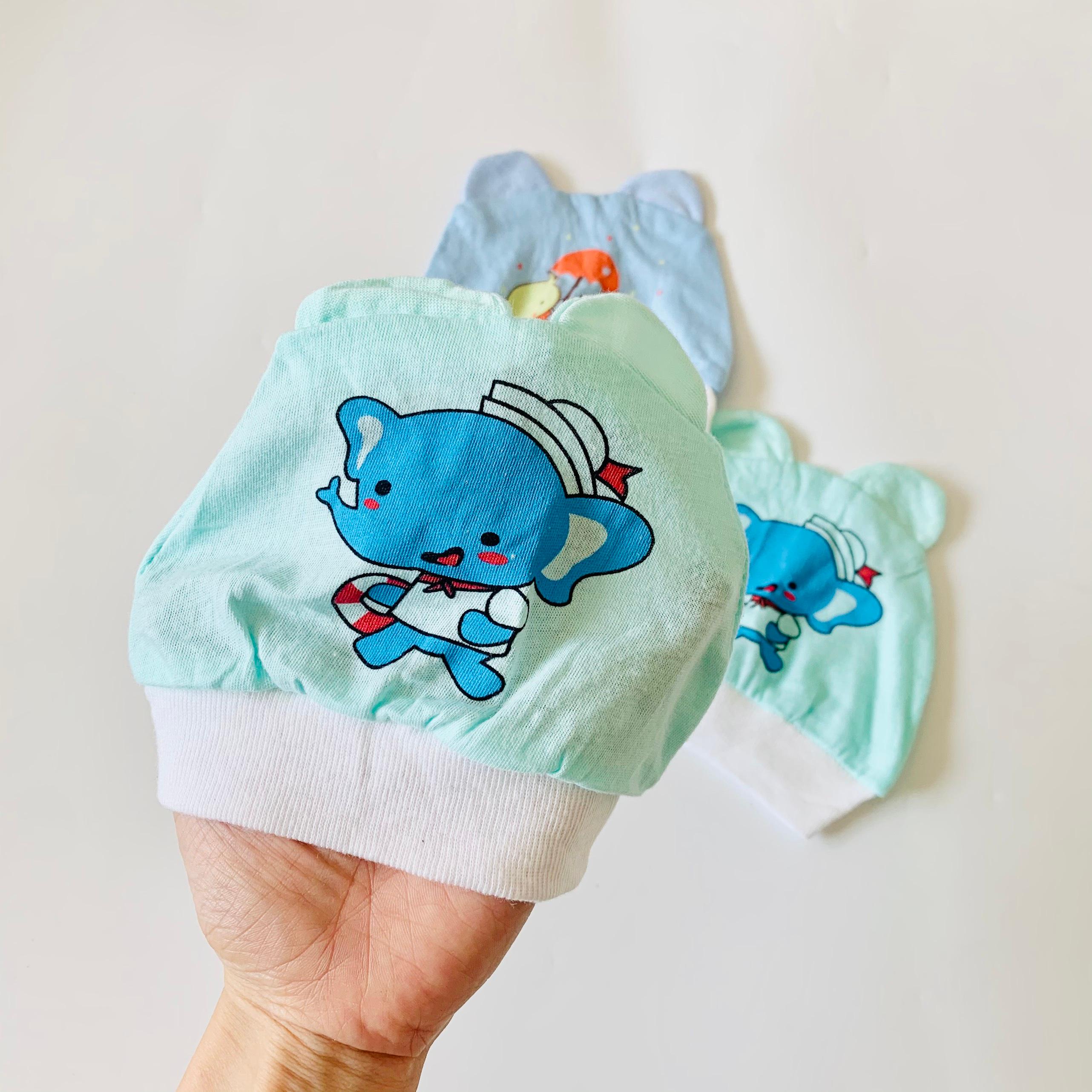 Mũ sơ sinh chất liệu cotton loại mỏng có tai hình thú cho bé từ 0-3 tháng tuổi