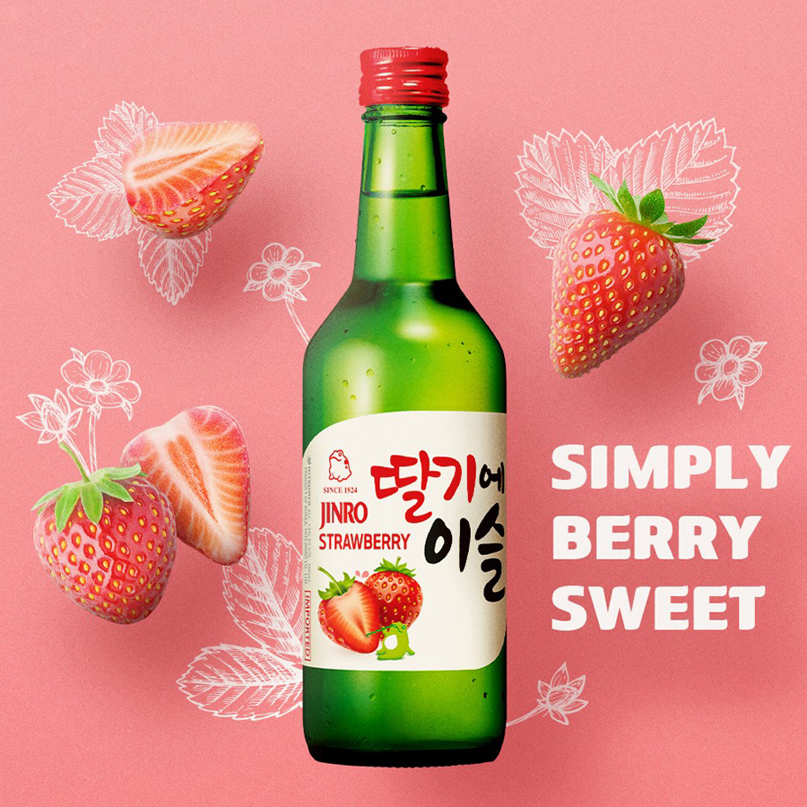 Rượu Soju Hàn Quốc Jinro Strawberry 13% 360ml Không Hộp