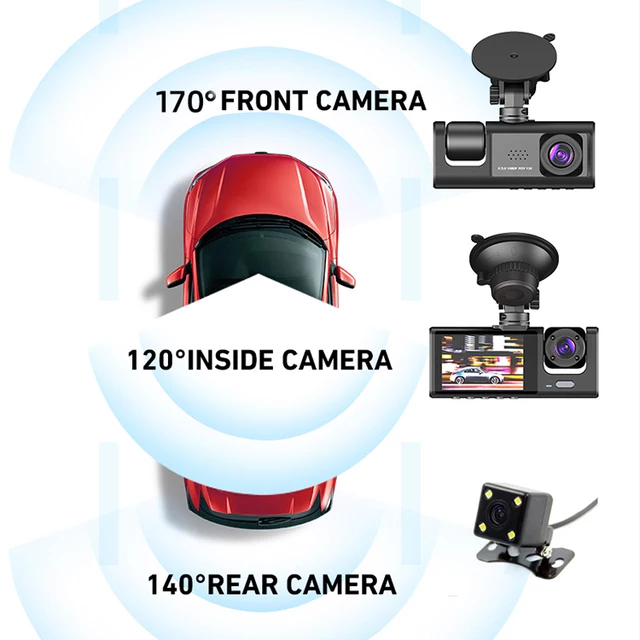 Camera hành trình Q5 3 camera kép , độ phân giải FHD1080P ,Có 3 Camera trước ,trong và sau , Màn hình IPS 3 Inch, Tầm nhìn ban đêm rõ nét