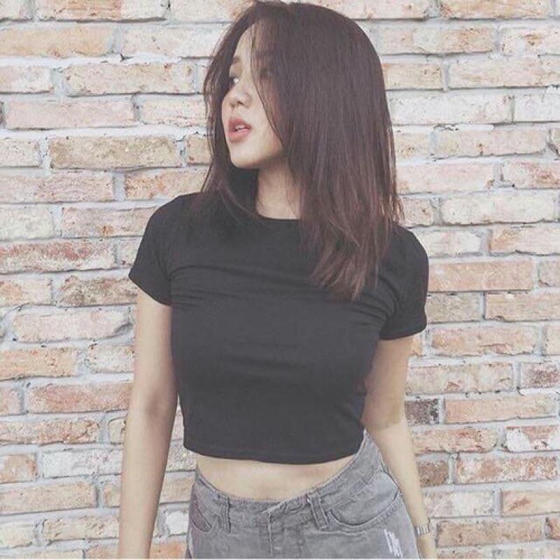 Áo thun nữ croptop tay ngắn đẹp ôm body unisex - áp phông croptop hai màu đen trắng chất cotton mát