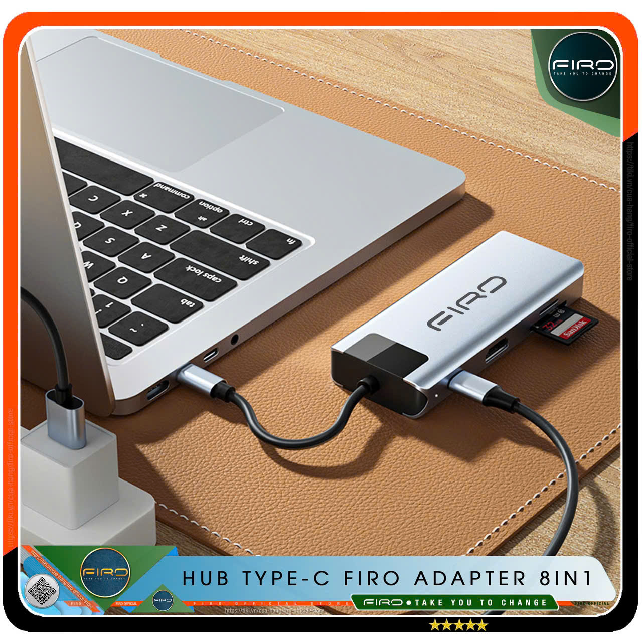 Hub Type-C FIRO 8in1 - Hub Chuyển Đổi Type-C To HDMI 8in1 Chuẩn HDTV - 1 Cổng HDMI 4K, 2 Cổng USB 3.0 / 2.0, 2 Khe Đọc Thẻ TF / SD, 2 Cổng PD / USB-C, 1 Cổng Mạng Lan - Kết Nối Tốc Độ Cao - Dùng Cho Smartphone/Laptop/PC/Tivi/Playstation - Hàng Chính Hãng